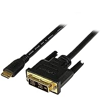 StarTech.com 2m Mini HDMI to DVI-D Cable - M/M - 2 meter Mini HDMI to DVI Cable - 19 pin HDMI (C) Male to DVI-D Male - 1920x1200 Video (HDCDVIMM2M),Black,6 ft / 2m
