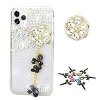 STENES Sparkle Case Compatible with Samsung Galaxy S20 FE 5G Case - Stylish - 3D Handmade Bling Flowers Rhinestone Pendant Rhinestone Crystal Diamond Design Cover Case - Black