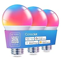 Smart Light Bulbs, WiFi Bluetooth Color Changing LED Light Bulb, Music Sync, 60W Equivalent Smart Bulb, A19 E26 RGBTW Light Bulbs That Works with Alexa/Google Home/Apple Home/Siri, 3 Pack