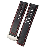 21/22mm Calfskin Watch Band Suitable for TAG Heuer Monaco Carrera AUTAVIA Aquaracer 300 Black Red F1 Cowhide Strap (Color : Black red- Silver, Size : 21mm)