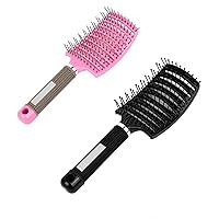 Curved Vented Styling Hair Brush, 2PCS Anti Frizz Hair Detangling Brush, Vent Hair Brush, Curved Anti Static Styling Tool for Wet Hair or Dry Hair (Black,Pink)