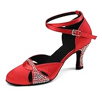AOQUNFS Women Ballroom Latin Dance Shoes Salsa Closed Toe 1920s Party Dance Performance Shoes,Model FT017