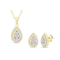 AFFY 1/4 Carat White Natural Diamond Miracle Set Teardrop Pendant Necklace And Stud Earrings Set In 14K Gold Over Sterling Silver (Clarity : I2-I3, Color : I-J, 0.25 Cttw) With 18