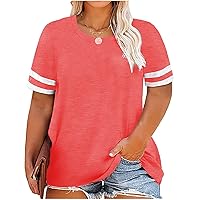 CARCOS Plus Size Tops for Women Crewneck Raglan Shirts Short Sleeve Tunics Casual Summer T-Shirts Loose Fit XL-5XL