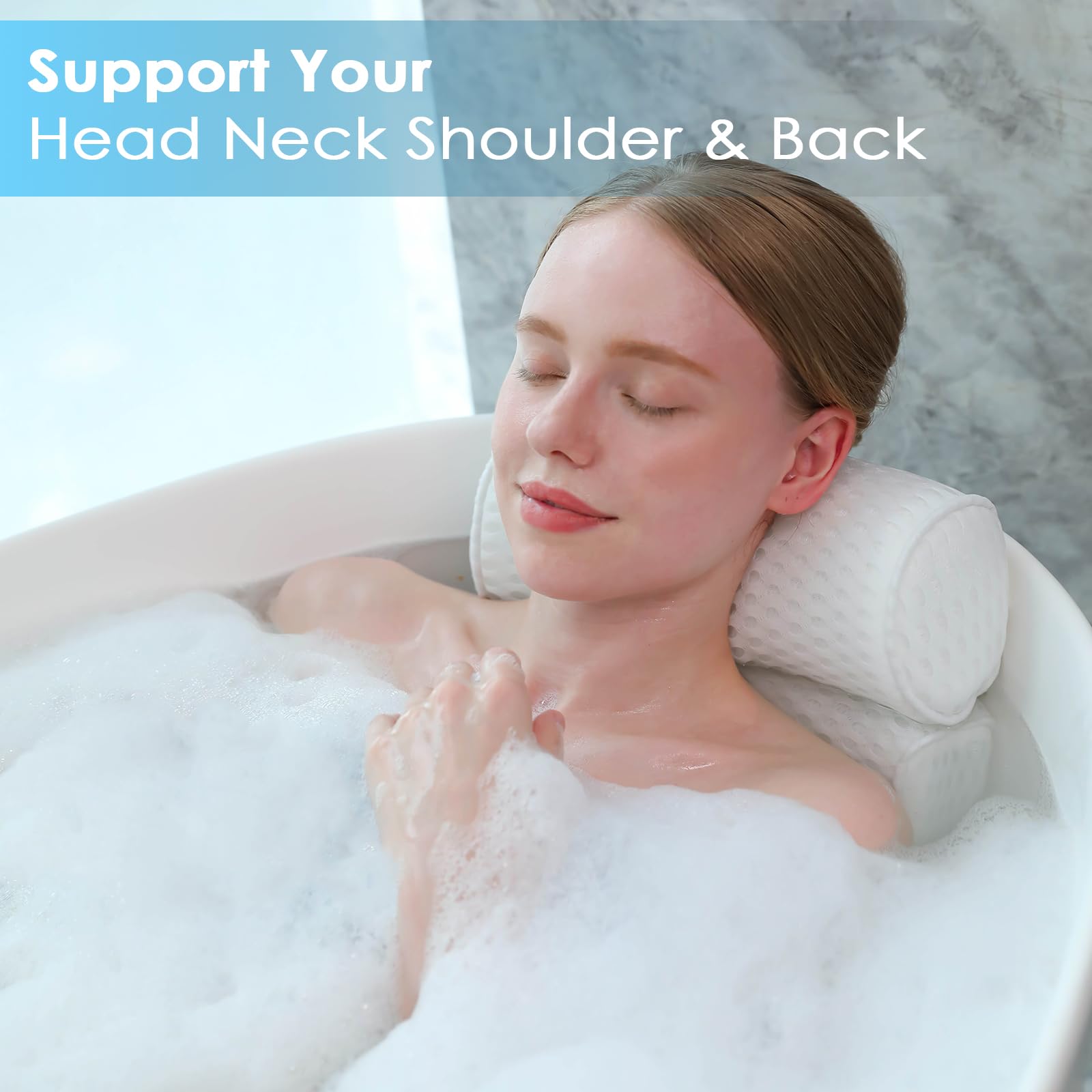 AEROiVi Bathtub Pillow Headrest Bath Pillows for Tub Neck and Back Support with Non Slip Suction Cups Spa Bath Cushion Relaxing Bathroom Accessories