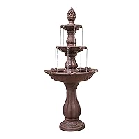 XBrand 3-Tier Freestanding Waterfall Fountain w/Pump & Pineapple Top, 51 Inch Tall, Brown, Large Outdoor Garden Fountain, Ideal for Garden, Porch, and Lawn