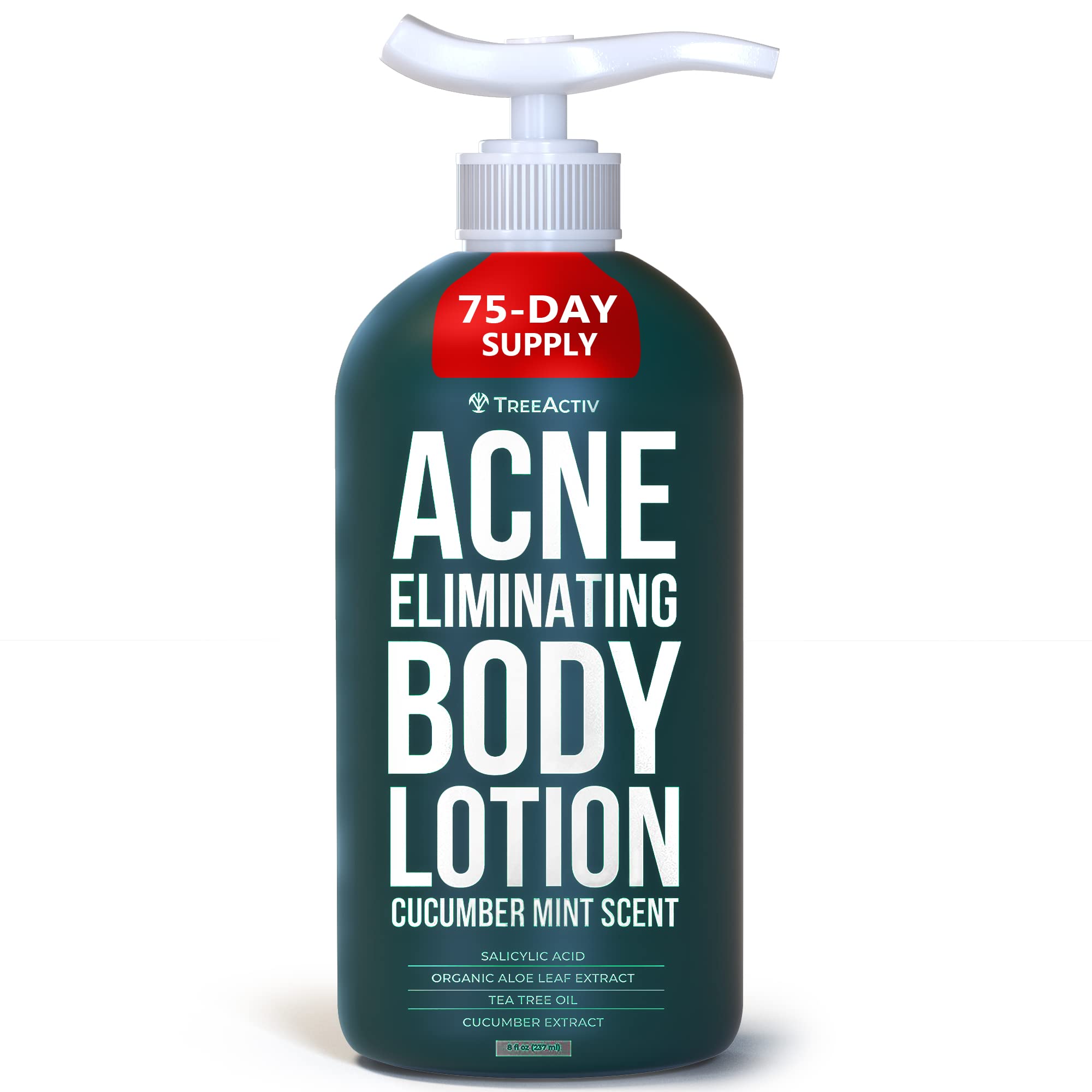 TreeActiv Acne Exfoliating Body Wash & Acne Eliminating Body Lotion - Cucumber Mint Scent & Body Acne Treatment Spray