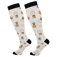 Women Compression Socks Knee High Compression Socks For Men for Teens Tube Socks 2 Pack Fruit Pear Beige