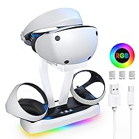Charger Dock Station for PS5 VR2, Fast Charger Dock with LED Light, Controller Charging Station for PSVR2, Dual Charging Dock with RGB Light, Headset Display Stand, Magnetic Connector, Type-C Cable