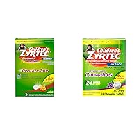 Zyrtec Children's 24 HR Dissolving Allergy Tablets, Cetirizine, Citrus Flavor, 24 ct & Children's Dye-Free Chewables for 24 Hour Allergy Relief