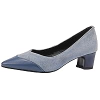 Women's Nubuck Slip-On Pumps with Block Heels and Pointed Toe