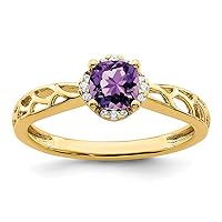 14k Gold Polished Amethyst and Diamond Ring Size 7.00 Jewelry Gifts for Women