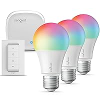 Color Changing Bulbs That Works with Alexa, Google Home, 3 Pack Starter Kit with Smart Switch, RGB Light A19 E26 Dimmable LED 60W Equivalent, 800LM, 5 Piece Set, White, 3 Count