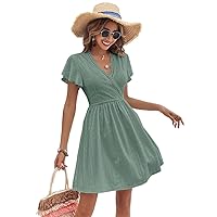 Wedding Guest Dresses for Women Eyelet Embroidery Butterfly Sleeve Dress Wedding Guest Dresses for Women (Color : Mint Green, Size : Large)