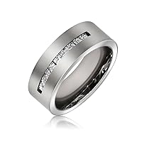 Bling Jewelry Wide Cubic Zirconia Channel Set CZ Couples Wedding Band Ring For Men For Women 7MM Silver Tone Titanium