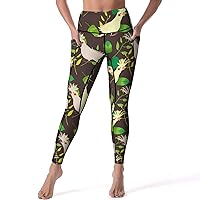 Cockatoo Birds and Leafs Casual Yoga Pants with Pockets High Waist Lounge Workout Leggings for Women