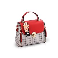 Nicole & Doris Cute Handbag, Women's, Mini Handbag, Plaid, Bear, Decoration, Compact, Popular, Shoulder Bag, 2-Way Brand, Commuting to Work or School, Lightweight, PU
