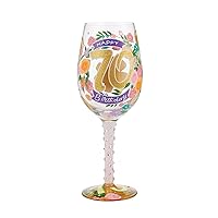 Enesco Designs by Lolita Happy 70th Birthday Hand-Painted Artisan Wine Glass, 1 Count (Pack of 1), Multicolor