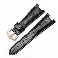 Genuine Leather Watch Band for Patek Philippe 5711 5712G Nautilus Watchs Men and Women Special Notch 25mm*12mm Watch Strap (Color : Black-Rosegold, Size : 25-12mm)