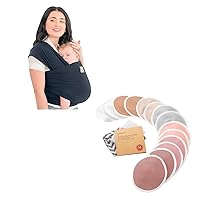 KeaBabies Baby Wrap Carrier and Bamboo Viscose Nursing Pads - All in 1 Original Breathable Baby Sling, 14 Washable Breastfeeding Pads, Lightweight,Hands Free Baby Carrier Sling