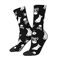 Halloween Skeleton Skull Cat Novelty Crew Socks Crazy Socks Casual Dress Socks For Women/Men