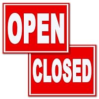 Open & Closed Flexible Magnetic Signs 7.5 x 10.75 in. White on Red Background. Weather Resistant.