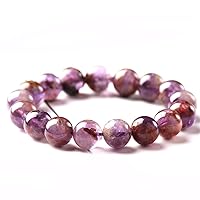 8mm Genuine Natural Cacoxenite Purple Phantom Crystal Round Beads Women Men Bracelet Jewelry AAAA