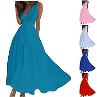Dresses for Women Going Out Sleeveless Boho A-Line Holiday Dresses Fashion Printing Flowy Ruffled Swing Dress Clothes