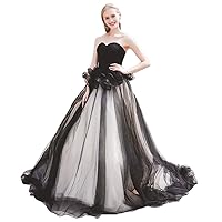 Women's Sweetheart A Line Prom Dress Black Tulle Sweep Train Formal Evening Gowns