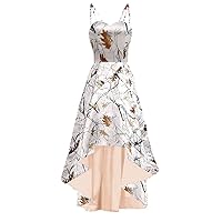 Snowfall Camo Country Wedding Dresses for Bride High Low Reception Prom Dress with Spaghetti Straps