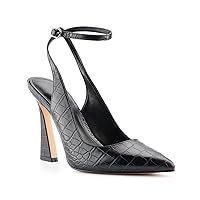 Women's Slingback Pumps Shoes Pointy Closed Toe High Heels Flared Heel Dress Shoes