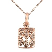 0.50 CTW Natural Rose Cut Champagne Diamond Geometric Rectangle Post Pendant 925 Sterling Silver Rose Gold Plated