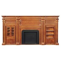Melody Jane Dolls Houses Dollhouse Walnut Wall with Fireplace Cabinet & Bookcase JBM Miniature Furniture