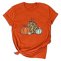 Women's Thanksgiving Pumpkin Print Tee Shirts Short Sleeve Workout Blouse Casual Holiday Funny Tops Shirts Teen Girls