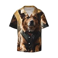 Funny Dog Men's Summer Short-Sleeved Shirts, Casual Shirts, Loose Fit with Pockets