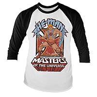 Masters of the Universe Officially Licensed He-Man Baseball (Slim fit) Long Sleeve T-Shirt (White/Black), Large
