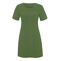 Sun Dresses for Women Casual Beach, 2024 Spring Summer Trendy Round Neck Short Sleeve Dresses, Solid Swing Pleated