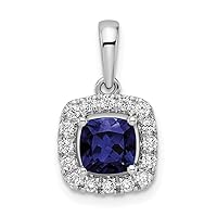 14k WhiteGold Lab Grown Diamond and Created Blue Sapphire Halo Pendant Necklace Measures 12x10.8mm Wide 6.45mm Thick Jewelry for Women