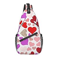 Crimson Pink Heart Chest Bag Shoulder Bag, Love Sling Backpack Casual Travel Bag For Men And Women