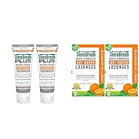 TheraBreath Plus Maximum Strength 24-Hour Toothpaste with Zinc, Xylitol and Aloe, 4 Ounce (Pack of 2) & TheraBreath Dry Mouth Lozenges with Zinc, 100 Lozenges, Mandarin Mint, 100 Count (Pack of 2)