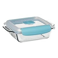 Anchor Hocking 8 Inch Square Cake Dish with TrueLock Locking Lid Bakeware, Clear