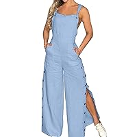 SNKSDGM Womens 2024 Spring Summer Jumpsuits Dressy Casual Cotton Linen Cold Shoulder Sleeveless Tank Strap Bib Pants Rompers