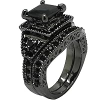 Size 4-15 Black Princess Cut Wedding Engagement Ring Bridal Halo Anniversary Propose