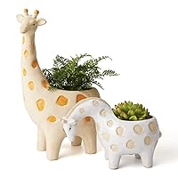 LA JOLIE MUSE Ceramic Giraffe Succulent Planter Animal Plant Pots - 11.4 + 4.9 Inch Tall Cute Rough Pottery Indoor Flower Pots, Home Decor