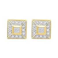 Princess and Round Diamond Stud Earrings 1/2 Carat in 14K Yellow Gold