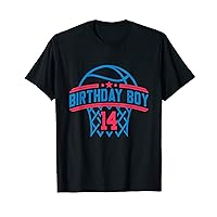 14 Years Old Birthday Boy Red And Blue Basketball Net T-Shirt