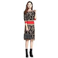 Women's Midi Dress in Black Plaid Patchwork Cotton Knit,Korean Vintage Sweater Style Cozy Autumn/Winter Vestidos