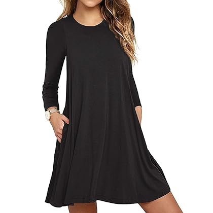 HiMONE Women's 2023 Long Sleeve Round Neck Summer Casual Loose Dress