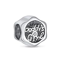 Fathers Love CZ Words Saying Daddys Girls Love of Daughter Charm Bead For Daughter Teen .925 Sterling Silver Fits European Bracelet