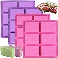 Silicone Soap Molds, METLUCK 4 Pack 6 Cavities Rectangle Silicone Soap Molds for Homemade Craft Soap Making, Cupcake, Muffin, Pudding, Ice Cube Tray (Purple ＆ Pink)
